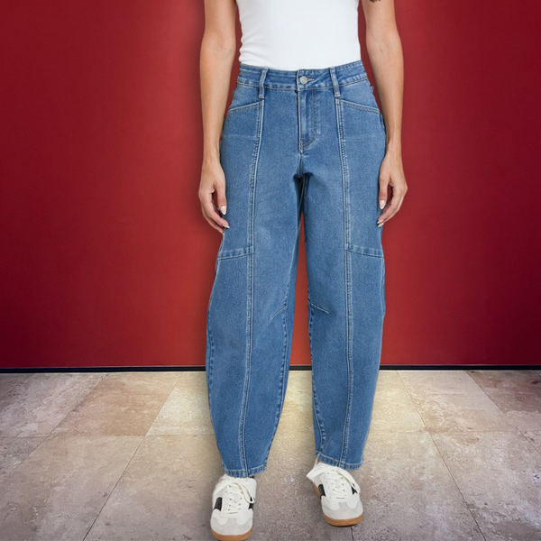 High-rise Seamed Barrel Jeans