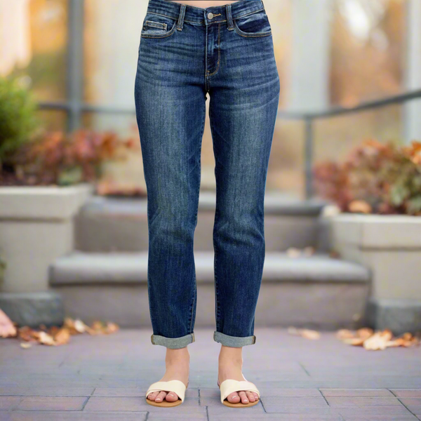 Judy Blue Midrise Dark Cuffed Boyfriend