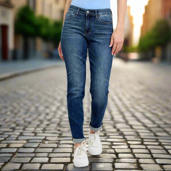 Judy Blue High Waist Dark Cuffed Slim Fit