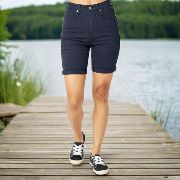 Judy Blue High Waist Tummy Control Navy Bermuda Shorts The Enchanted Trunk