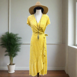 Yellow Floral Wrap Dress S-L