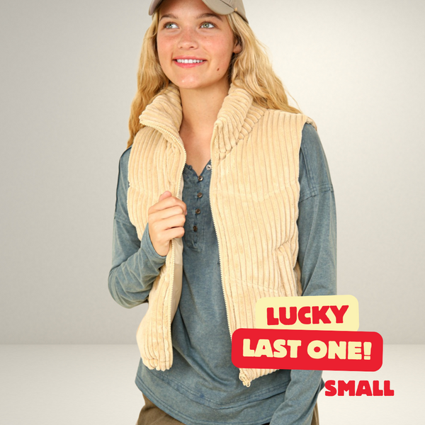 Beige Corduroy Cropped Puffer Vest S