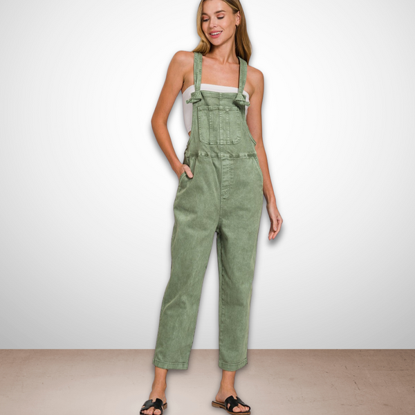 Washed Knot Strap Relaxed Fit Overalls