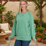 Green Pigment Dyed French Terry Pullover With Pockets S-XL