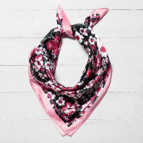 Pink & Black Floral Square Scarf