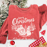 Merry Christmas Mineral Washed Red Graphic Sweatshirt S-XL