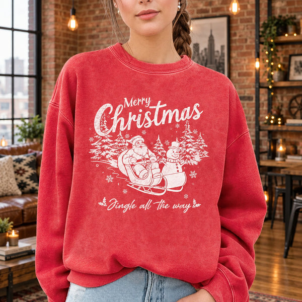 Merry Christmas Mineral Washed Red Graphic Sweatshirt S-XL