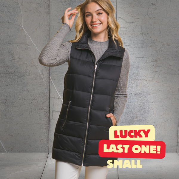 Black Long Puffer Vest S