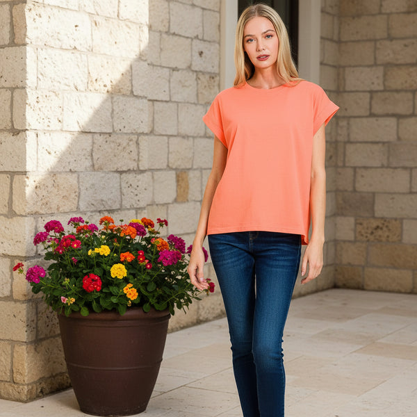 Coral Cotton Cap Sleeve Tee S-3XL
