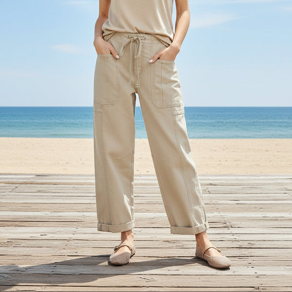 Risen High Rise Crop Wide Barrel Cargo Pocket Pants