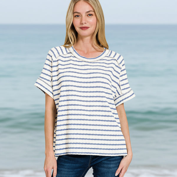 Denim Stripe Jacquard Round-neck Box Tee S-XL