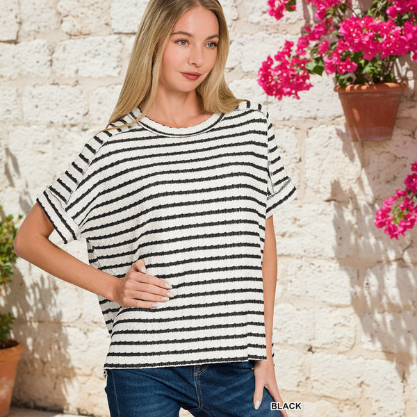 Black & White Stripe Jacquard Round-neck Box Tee S-3XL