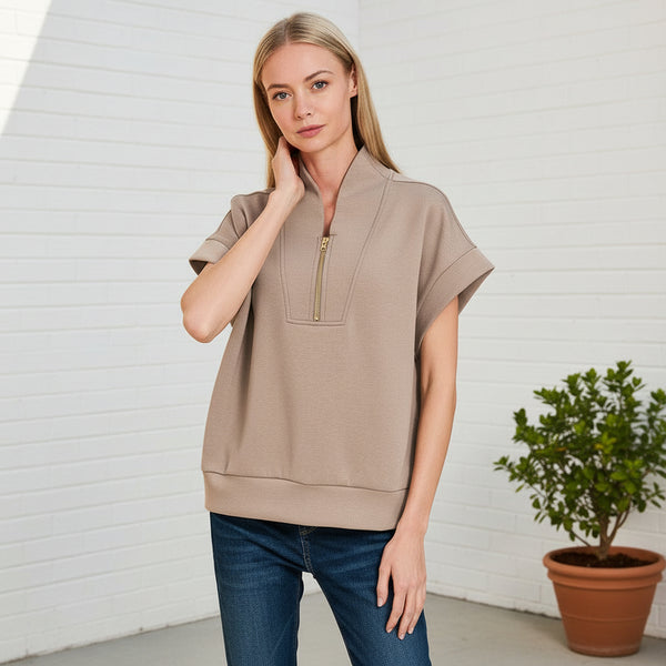 Cocoa Scuba High Neck Half Zip Vest Ivory S-3XL
