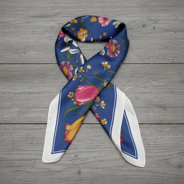 Navy Spring Garden Square Scarf