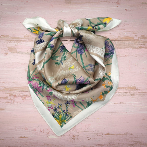 Khaki Spring Botanicals Square Scarf