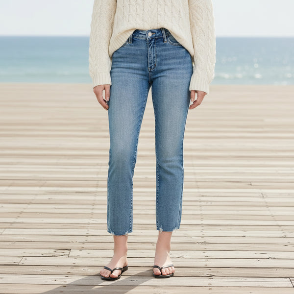 Judy Blue Midrise Vintage Wash Destroy Hem Kick Flare