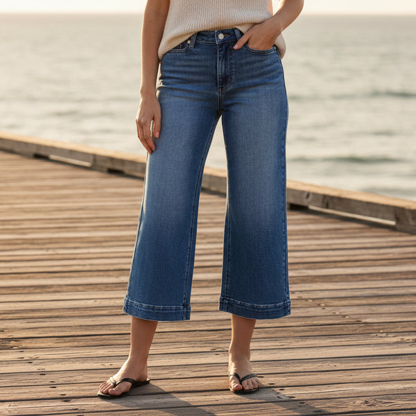 Judy Blue Midrise Wide Crop Denim