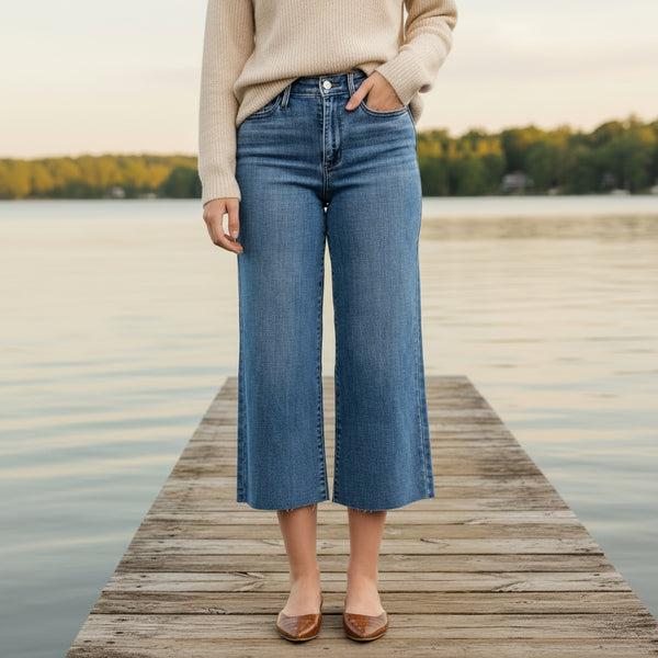 Judy Blue High Waist Wide Crop Classic Raw Hem