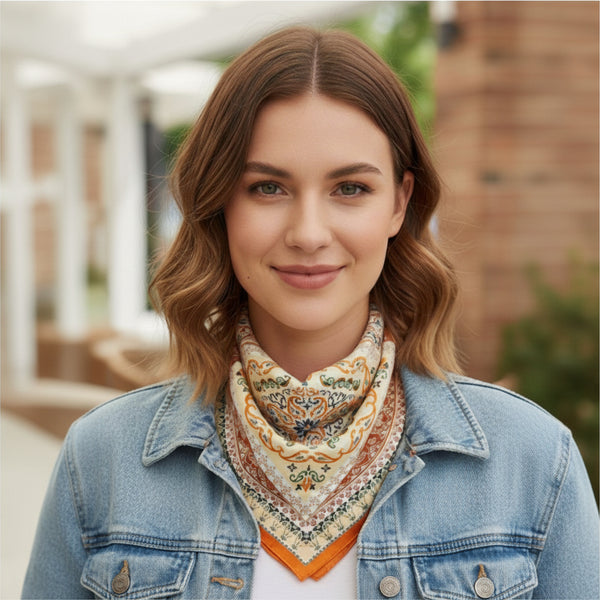 Rust, Beige & Cobalt Boho Square Scarf