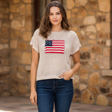 American Flag Patch Open Knit Sweater S-L