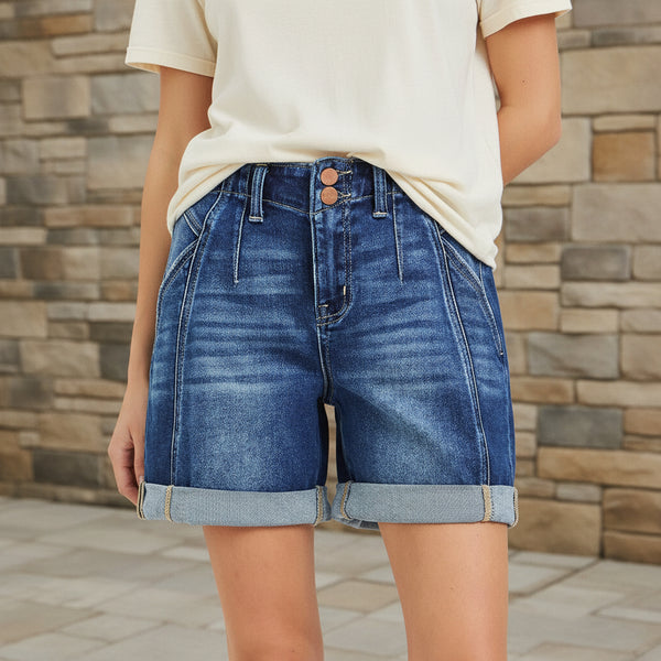 Risen High Rise Seamed Roll Up Shorts