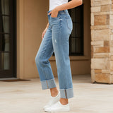 Risen Tummy Control 4way Stretch Mid Rise Crop Straight Cuff