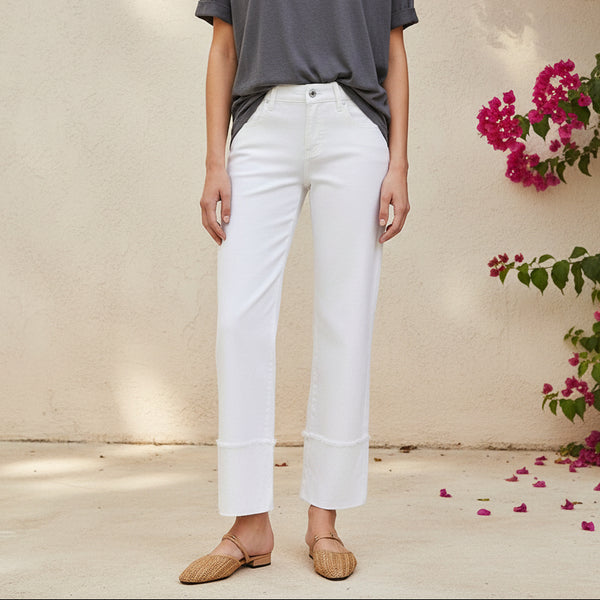 Risen White Tummy Control Mid Rise Crop Wide Leg Cuffed