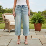 Judy Blue Light Wash Midrise Wide Crop Denim