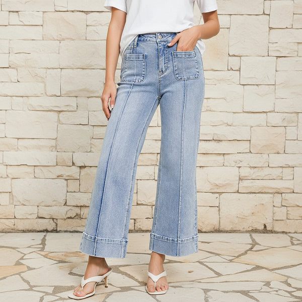 Zenana Utility Pocket Pintucked Denim Pants