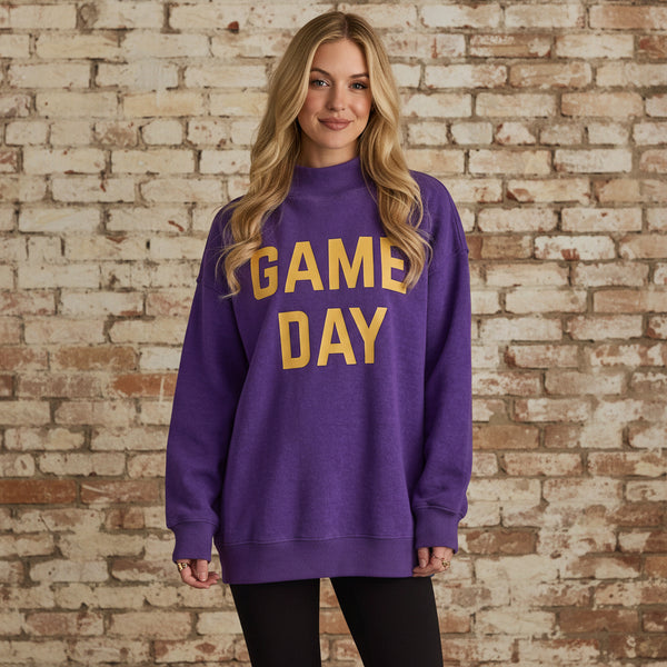 Purple Game Day Reversible Mock Neck Sweatshirt S-XL