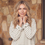 Sage & Ivory Reversible Polka Dot And Stripe Mock Neck Sweatshirt