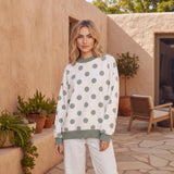 Sage & Ivory Reversible Polka Dot And Stripe Mock Neck Sweatshirt