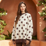 Brown & Ivory Reversible Polka Dot And Stripe Mock Neck Sweatshirt