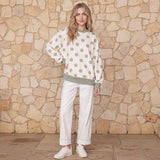 Sage & Ivory Reversible Polka Dot And Stripe Mock Neck Sweatshirt