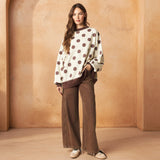 Brown & Ivory Reversible Polka Dot And Stripe Mock Neck Sweatshirt