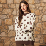 Brown & Ivory Reversible Polka Dot And Stripe Mock Neck Sweatshirt
