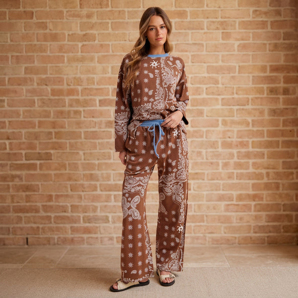 Chocolate Bandana Print French Terry Set