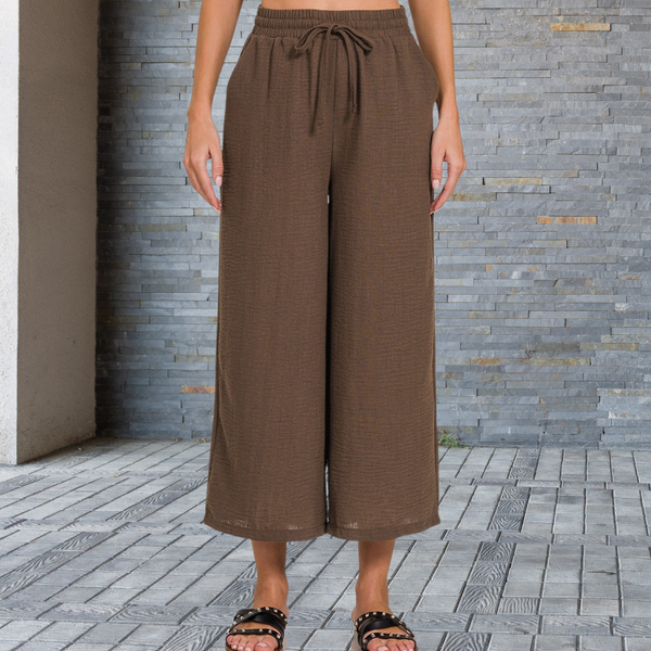 Brown Crepe Cropped Pants S-XL
