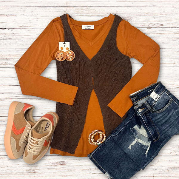 Brown Sweater-knit Vest S-L