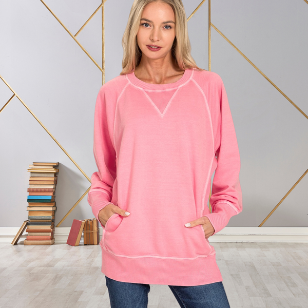 Pink Vintage Washed Pullover S-3X