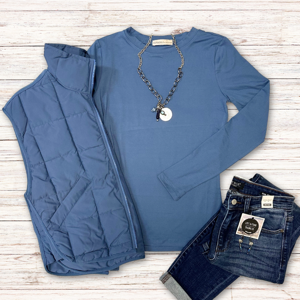 Denim Blue Buttery Soft Layering Top S-XL