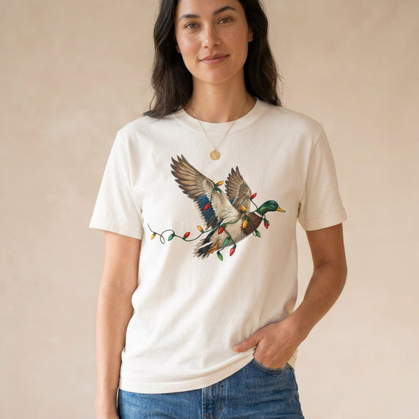 Flying Mallard With Christmas Lights Tee S-2XL