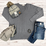 Zenana Gray V-neck Sweater S-XL