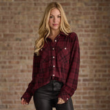 Black and Burgundy Plaid Button Up S-XL