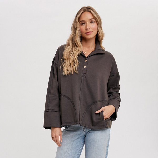 Charcoal Henley Pullover S-L