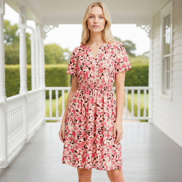 Pink Floral Dress S-XL