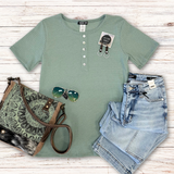 Mint Waffle Henley Top S-3XL