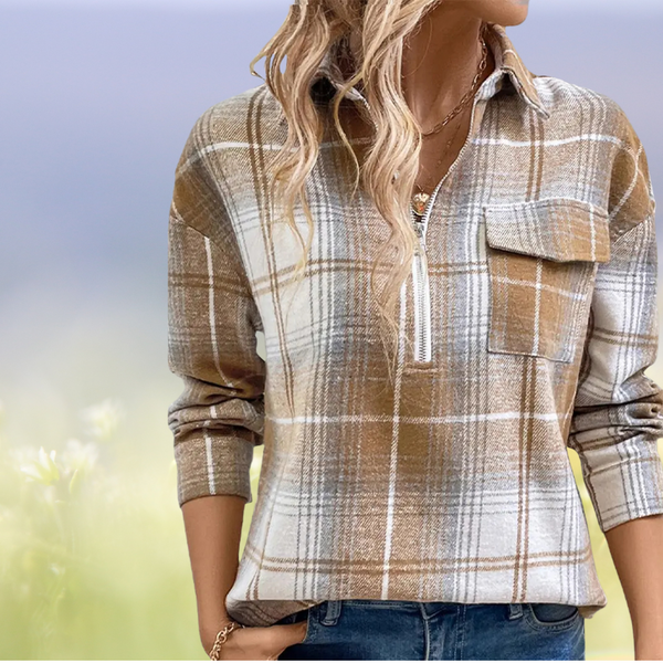 Laura Plaid Quarter-zip Shirt S-XL