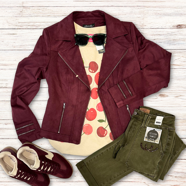 Burgundy Faux Suede Jacket S-L