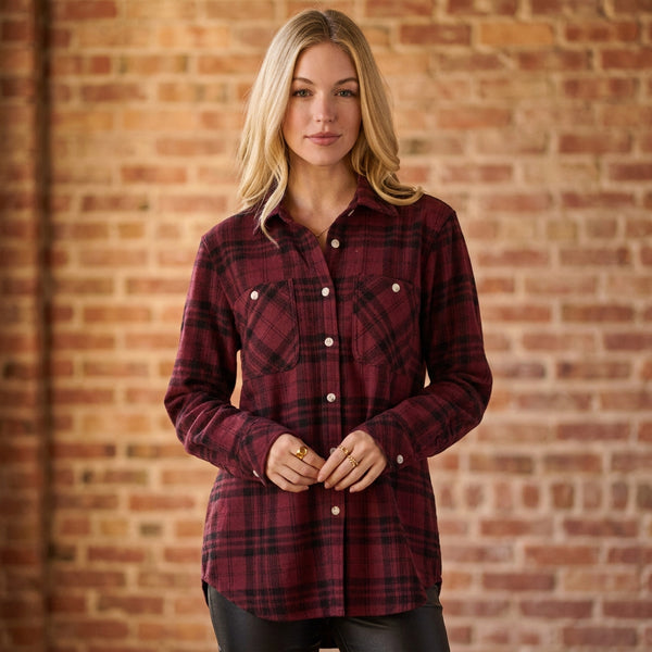 Black and Burgundy Plaid Button Up S-XL